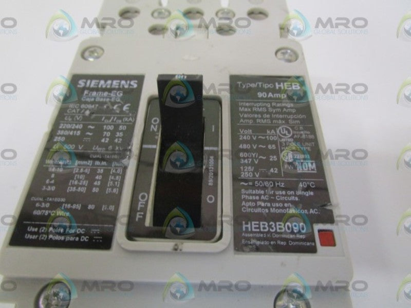 SIEMENS HEB3B090 CIRCUIT BREAKER 90A (AS PICTURED) *NEW NO BOX *