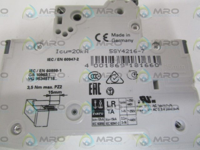 SIEMENS 5SY4216-7 CIRCUIT BREAKER 440V (CHIPPED) *NEW NO BOX*