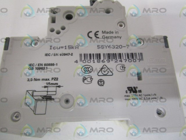 SIEMENS 5SY6320-7 CIRCUIT BREAKER 400V *NEW NO BOX*