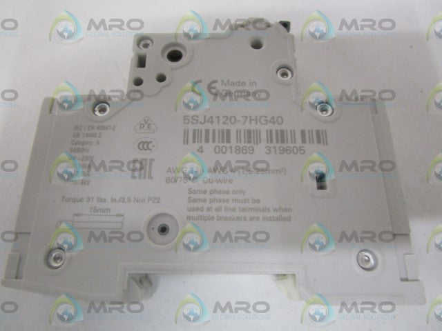 SIEMENS 5SJ4120-7HG40 CIRCUIT BREAKER 20A *NEW NO BOX*