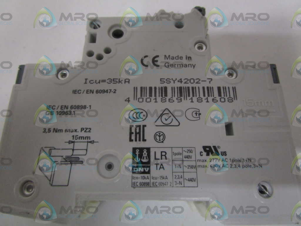 SIEMENS 5SY4202-7 CIRCUIT BREAKER 400V (CHIPPED/CRACKED) *NEW NO BOX*