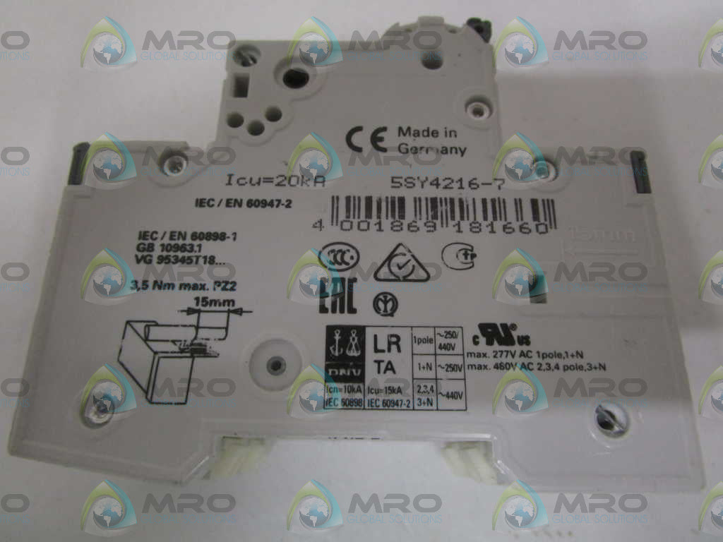 SIEMENS 5SY4216-7 CIRCUIT BREAKER 400V (CRACKED) *NEW NO BOX*