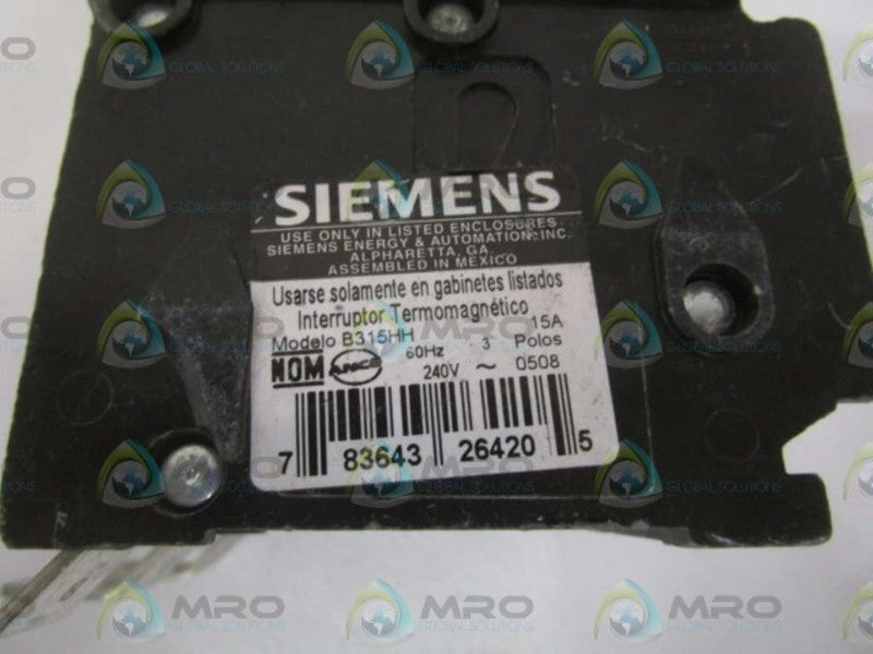 SIEMENS B315HH CIRCUIT BREAKER 15A *USED*