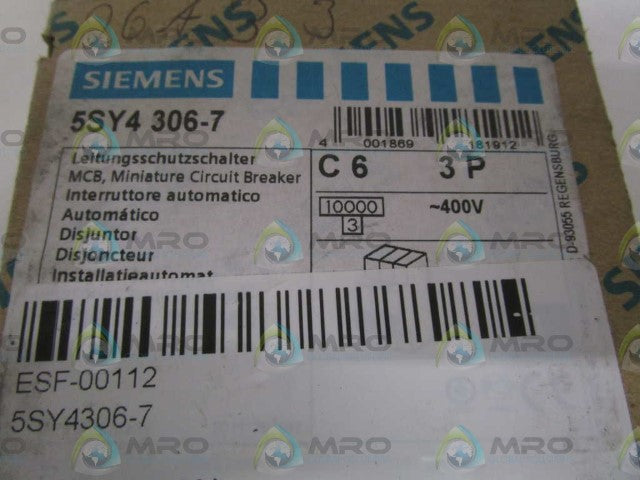 SIEMENS 5SY4306-7  CIRCUIT BREAKER 400V *NEW IN BOX*