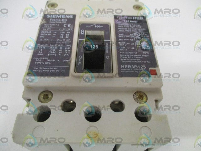 SIEMENS HEB3B125 CIRCUIT BREAKER 125A *USED*