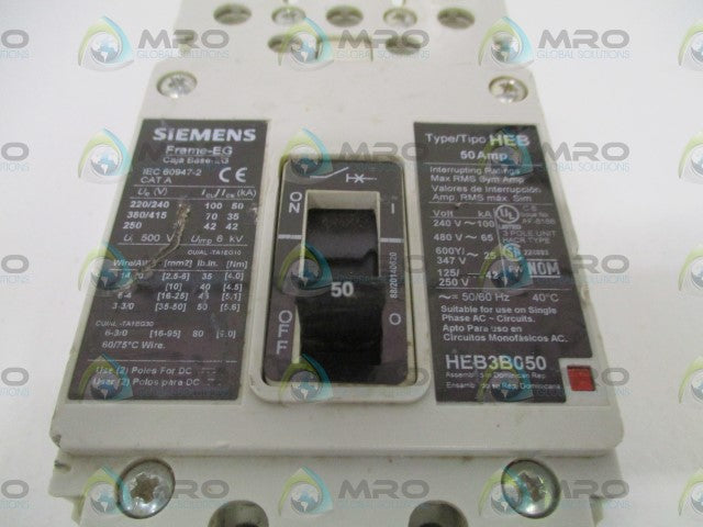 SIEMENS HEB3B050 CIRCUIT BREAKER 50A (CHIPPED) *USED*