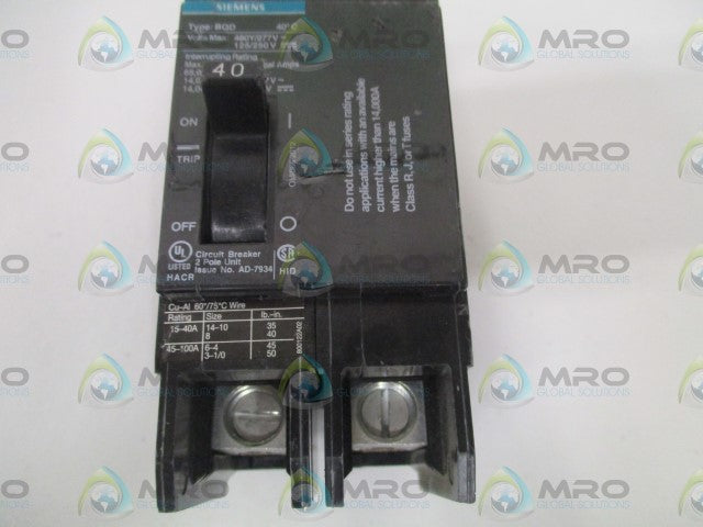 SIEMENS BQD240 CIRCUIT BREAKER 40A *NEW NO BOX*