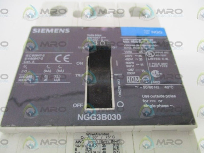 SIEMENS NGG3B030L CIRCUIT BREAKER 30A *USED*