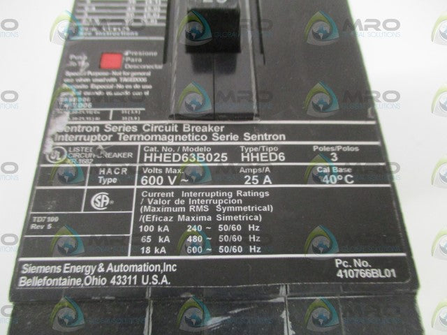 SIEMENS HHED63B025 CIRCUIT BREAKER 25A *NEW NO BOX*