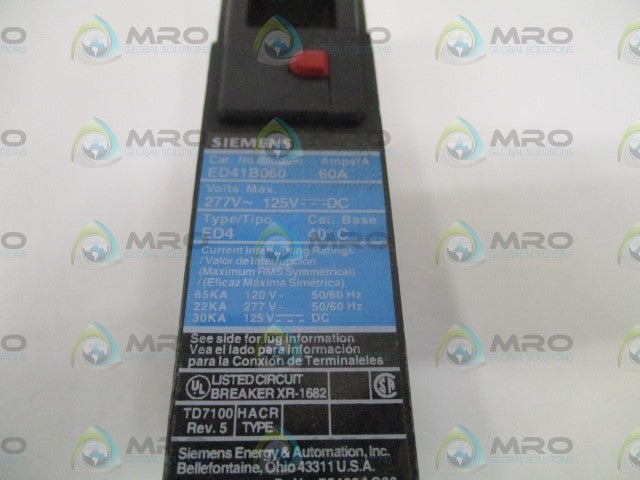 SIEMENS ED41B060 CIRCUIT BREAKER 60A *USED*