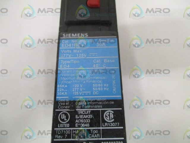 SIEMENS ED41B030 CIRCUIT BREAKER 30A (CHIPPED) *USED*