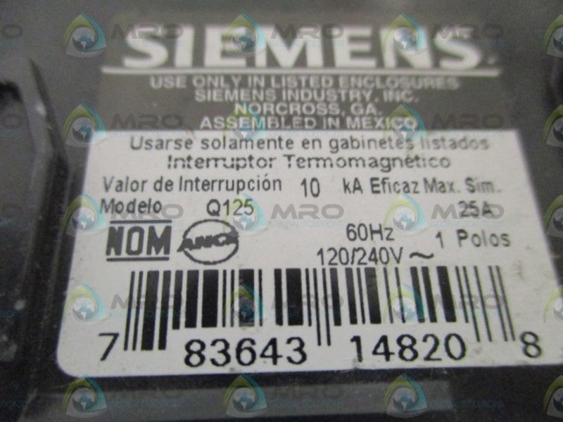 SIEMENS Q125 CIRCUIT BREAKER 25A (CHIPPED) *NEW NO BOX*