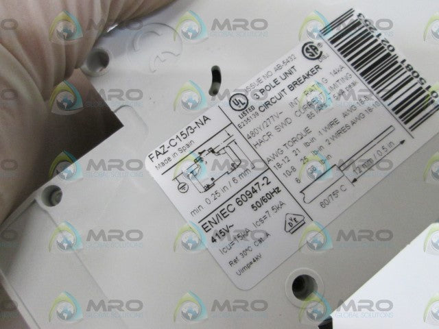 MOELLER CIRCUIT BREAKER FAZ-C15/3-NA *NEW IN BOX*