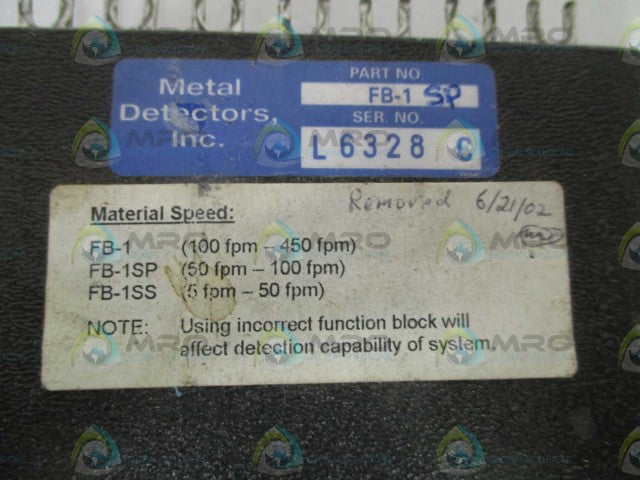 METAL DETECTORS, INC. FB-1SP FUNCTION BLOCK *USED*