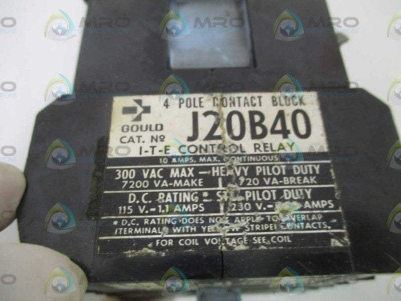 GOULD J20B40 CONTROL RELAY 120/110V *USED*