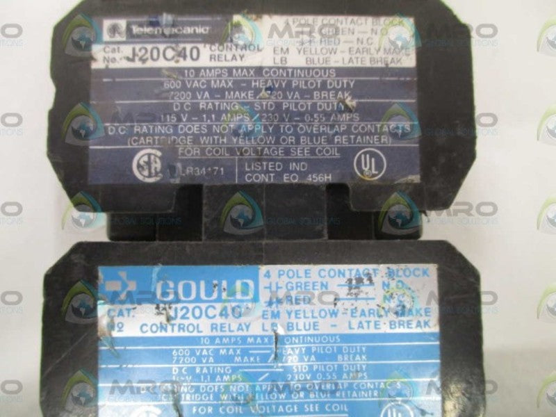 GOULD J20C40 CONTROL RELAY 120/110V *USED*