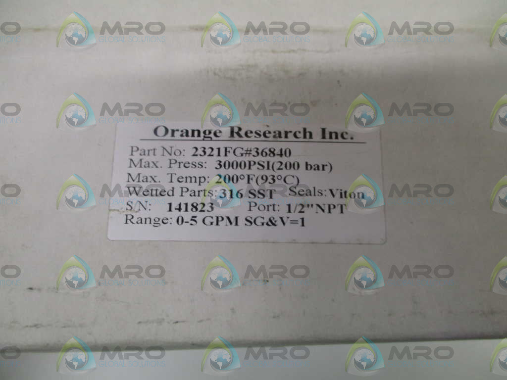 ORANGE RESEARCH INC. 2321FG#36840 FLOW METER 3000PSI *NEW IN BOX*