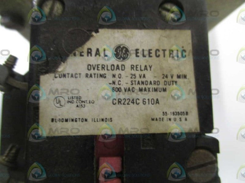 GENERAL ELECTRIC CR224C610A OVERLOAD RELAY *USED*
