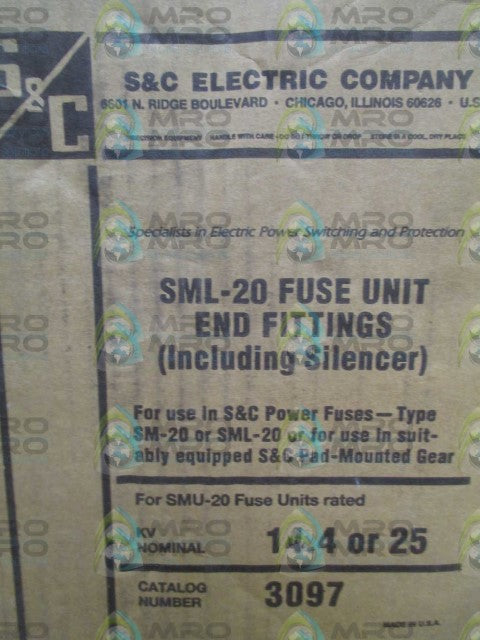 S&C ELECTRIC CO. 3097  SML-20 FUSE UNIT END FITTINGS INCLUDING SILENCER *NEW IN BOX*