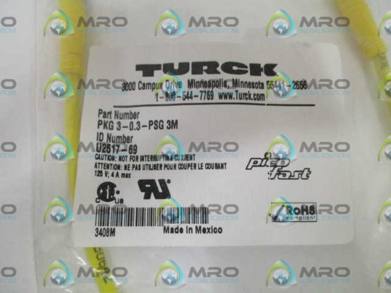 TURCK PKG3-0.3-PSG3M MOLDED CORDSET * NEW IN FACTORY BAG *
