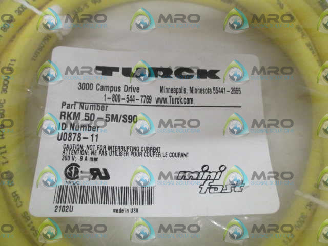 TURCK RKM50-5M/S90 MOLDED CORDSET *NEW IN FACTORY BAG*