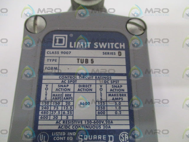 SQUARE D 9007-TUB5 SER. D LIMIT SWITCH *NEW NO BOX*