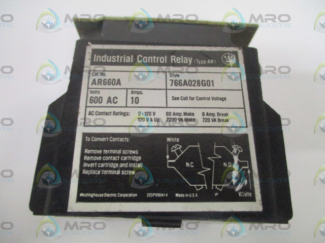 WESTINGHOUSE AR660A COTROL RELAY *USED*