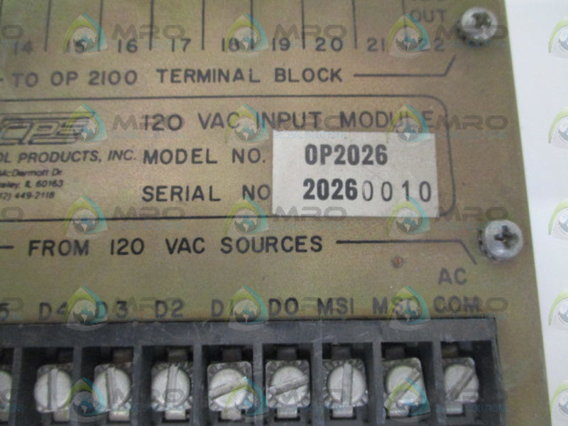 TOTAL CONTROL PRODUCTS, INC. 0P2026 INPUT MODULE *USED*