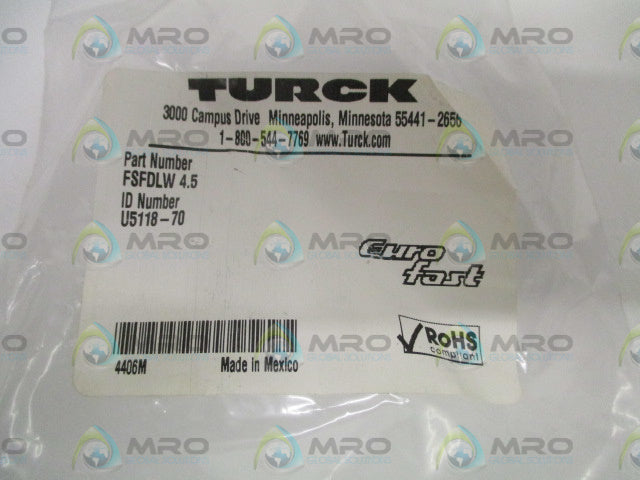 TURCK FSFDLW 4.5 RECEPTACLE *NEW IN FACTORY BAG*