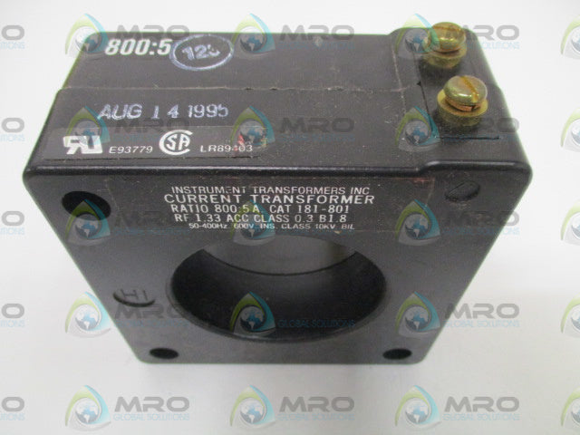 INSTRUMENT TRANSFORMERS 81-801 CURRENT TRANSFORMER RATIO 800:5A *NEW NO BOX*