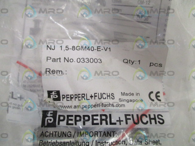 PEPPERL+FUCHS NJ 1,5-8GM40-E-V1 PROXIMITY SWITCH *NEW IN FACTORY BAG*