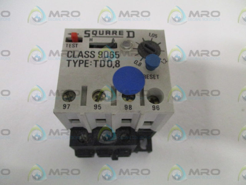 SQUARE D 9065-TD0.8 OVERLOAD RELAY 0.8-1.2AMP *USED*