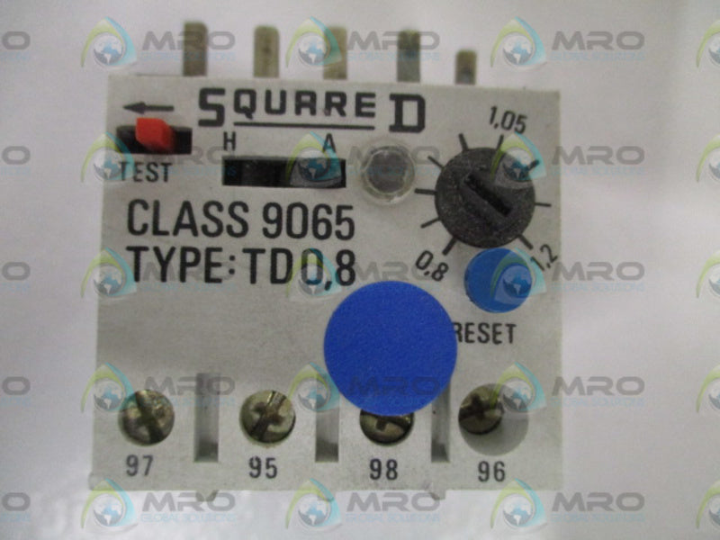 SQUARE D 9065-TD0.8 OVERLOAD RELAY 0.8-1.2AMP *USED*