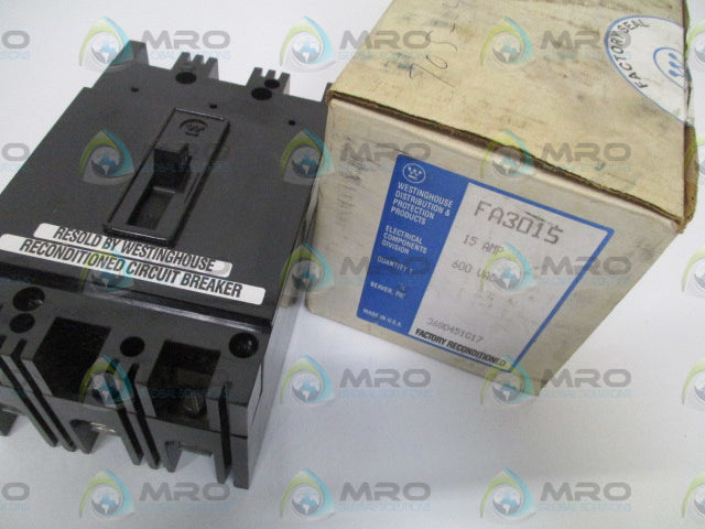 WESTINGHOUSE FA3015 CIRCUIT BREAKER 15AMP (REPAIRED) *USED*