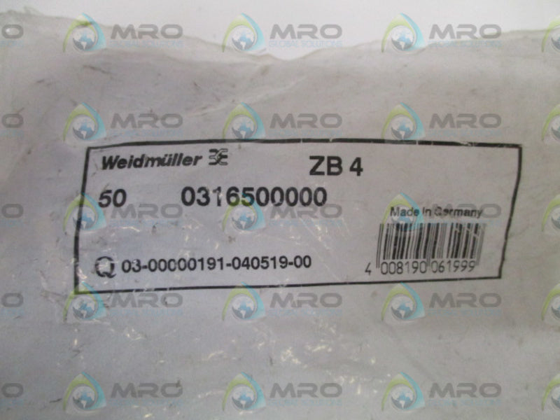 WEIDMULLER ZB4 TERMINAL CONNECTOR (PKG OF 50) * NEW IN FACTORY BAG *