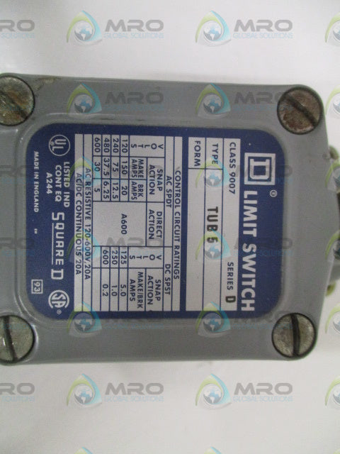 SQUARE D 9007-TUB5 SER. D LIMIT SWITCH *USED*