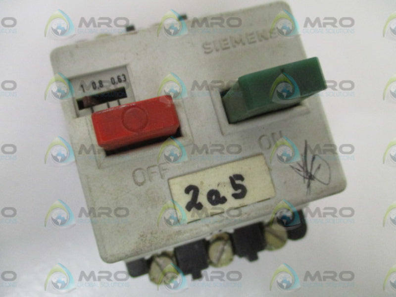 SIEMENS 3VE1010-2FZ  MOTOR STARTER 0,63-1AMPS *USED*