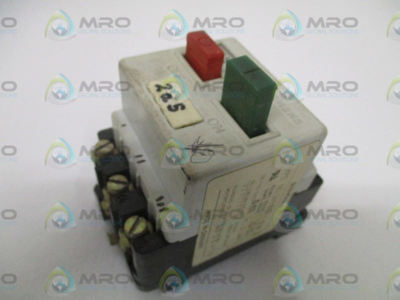 SIEMENS 3VE1010-2FZ  MOTOR STARTER 0,63-1AMPS *USED*