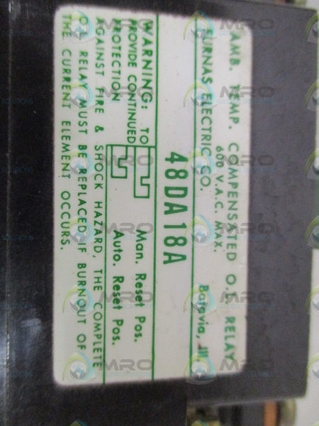 FURNAS ELECTRIC 48DA18A OVERLOAD RELAY *USED*