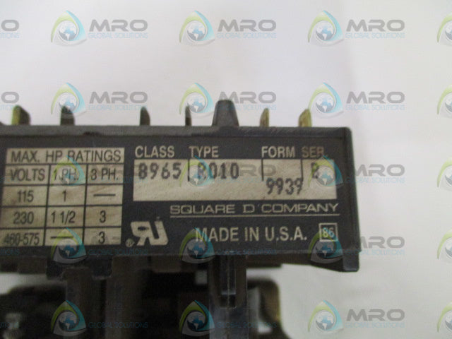 SQUARE D 8965-R010 SER. B HOIST CONTACTOR *USED*