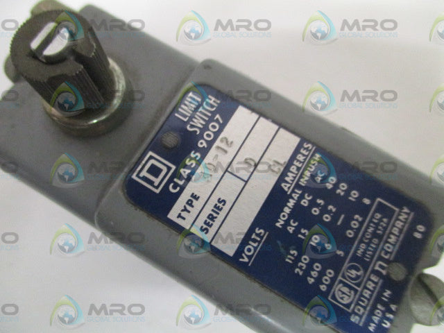 SQUARE D 9007-A0-12 SER. D LIMIT SWITCH (AS PICTURED) *USED*