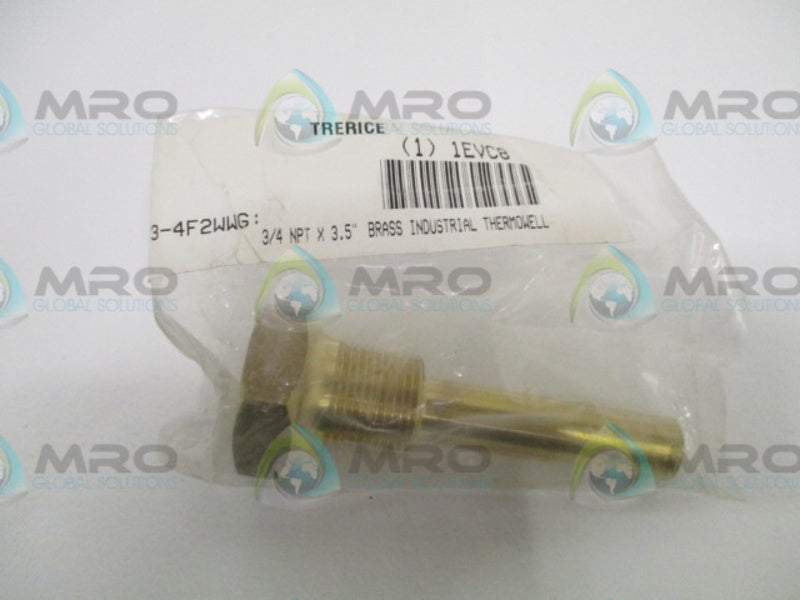 TRERICE 3-4F2 BRASS INDUSTRIAL THERMOWELL 3/4" X 3.5"  *NEW IN FACTORY BAG*