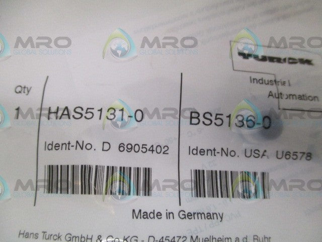 TURCK BS5136-0 / HAS5131-0 CORDSET *NEW IN FACTORY BAG*