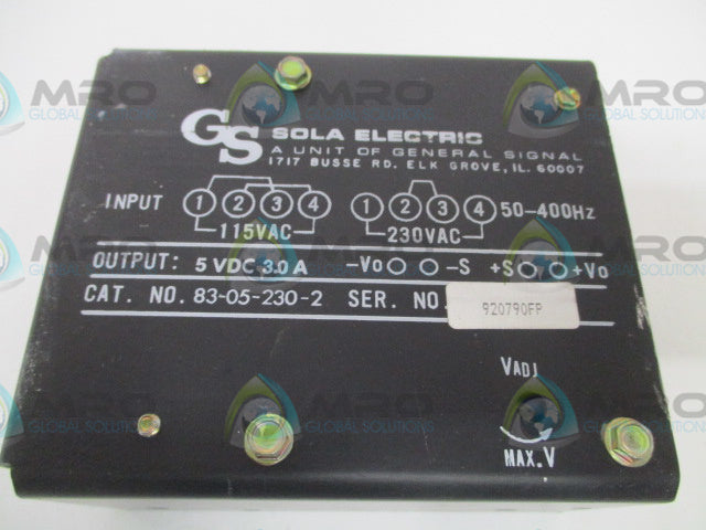 SOLA 83-05-230-2 POWER SUPPLY 5VDC *NEW NO BOX*
