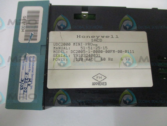 HONEYWELL UDC2000 MINI-PRO DC2005-1-0000-00FM-00-0111 TEMP (REPAIRED) *USED*