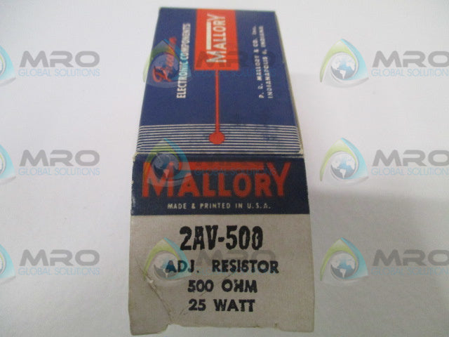 MALLORY 2AV-500 ADJUSTABLE RESISTOR 500OHMS 25W *NEW IN BOX*