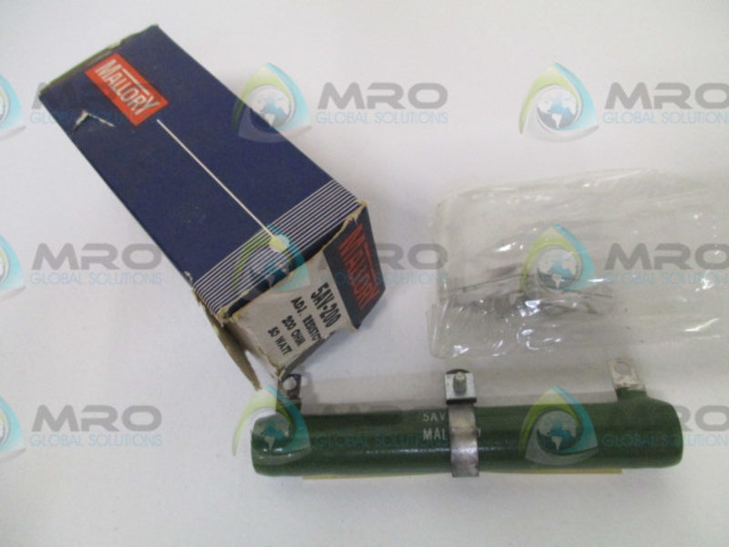 MALLORY 5AV-200 ADJUSTABLE RESISTOR 200OHMS 50W *NEW IN BOX*
