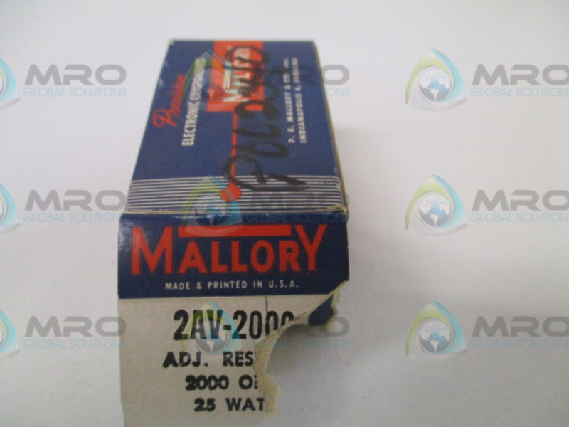 MALLORY 2AV-2000 ADJUSTABLE RESISTOR 2000OHMS 25W *NEW IN BOX*