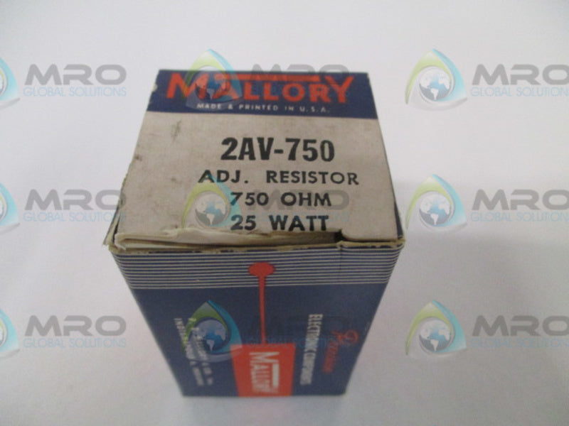 MALLORY 2AV-750 ADJUSTABLE RESISTOR 750OHMS 25W *NEW IN BOX*