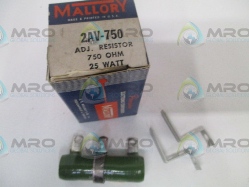 MALLORY 2AV-750 ADJUSTABLE RESISTOR 750OHMS 25W *NEW IN BOX*